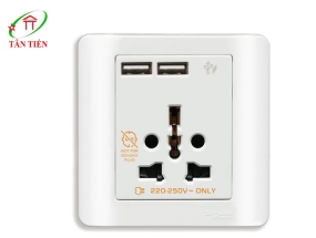 Bộ ổ cắm đa năng và sạc USB đôi Schneider E8442616USB_WE_G19 ZENcelo 