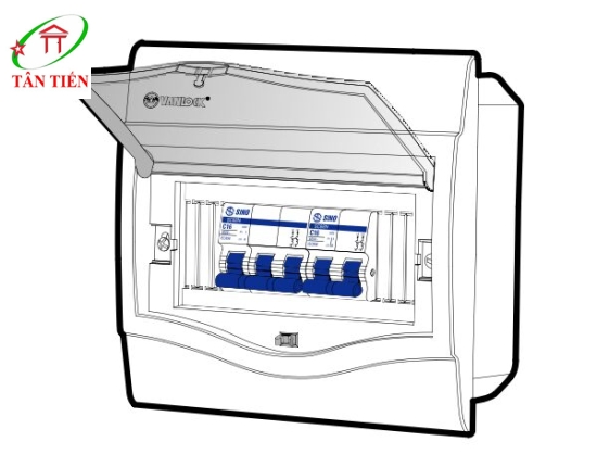 Tủ điện âm tường mặt nhựa vanlock 5-8 đường  SINO V4FC5/8SA