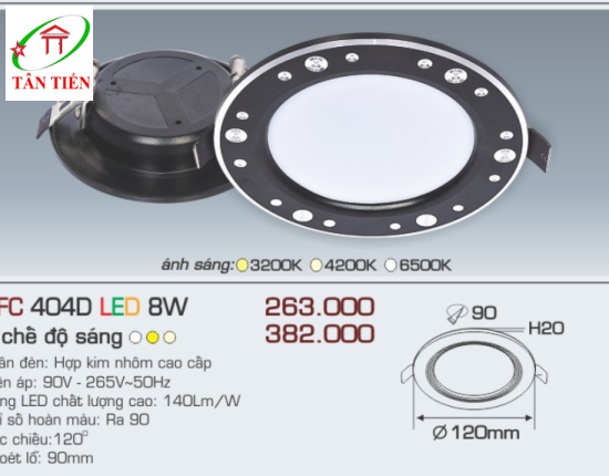 Đèn Led downlight âm trần 3 màu 8W Anfaco, AFC404D