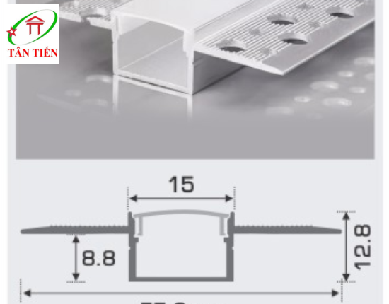Thanh nhôm led âm viền Anfaco, 1.5m A15-2T